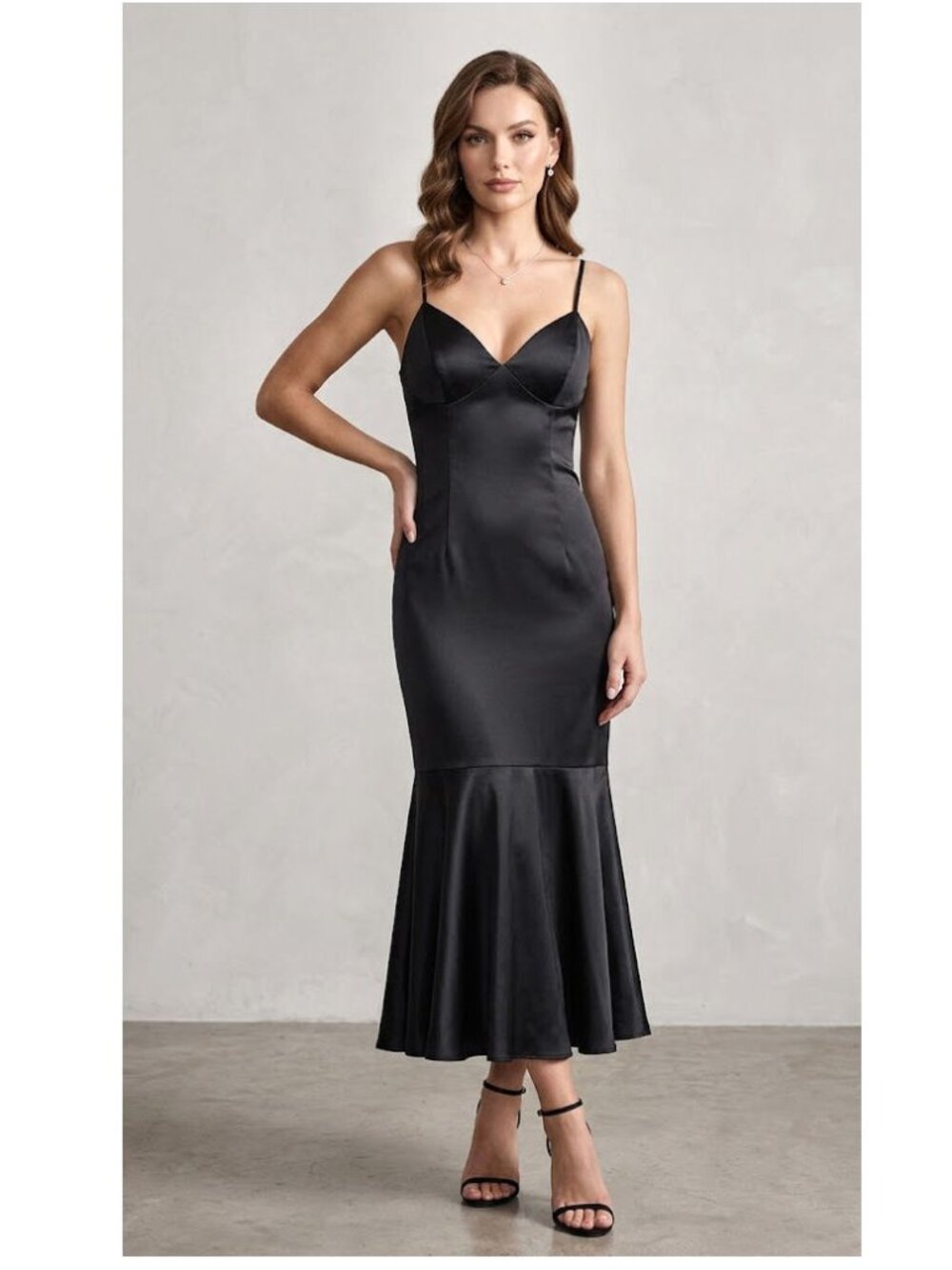 Bardot Satin Sweetheart Mermaid Flounce Midi Dress, Black, Womens Size 6 US